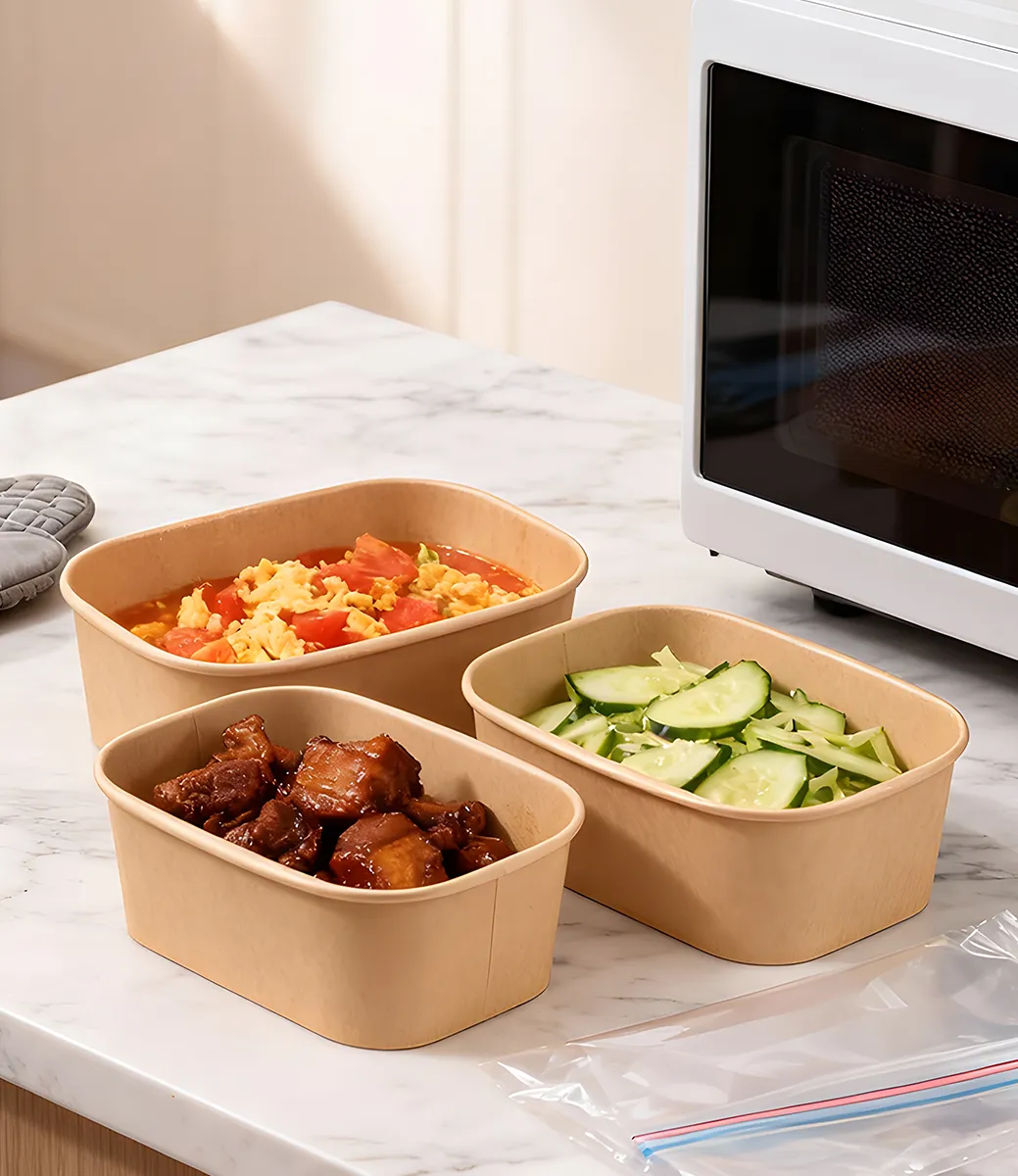 Kraft Paper Bowls with Lids - Side View