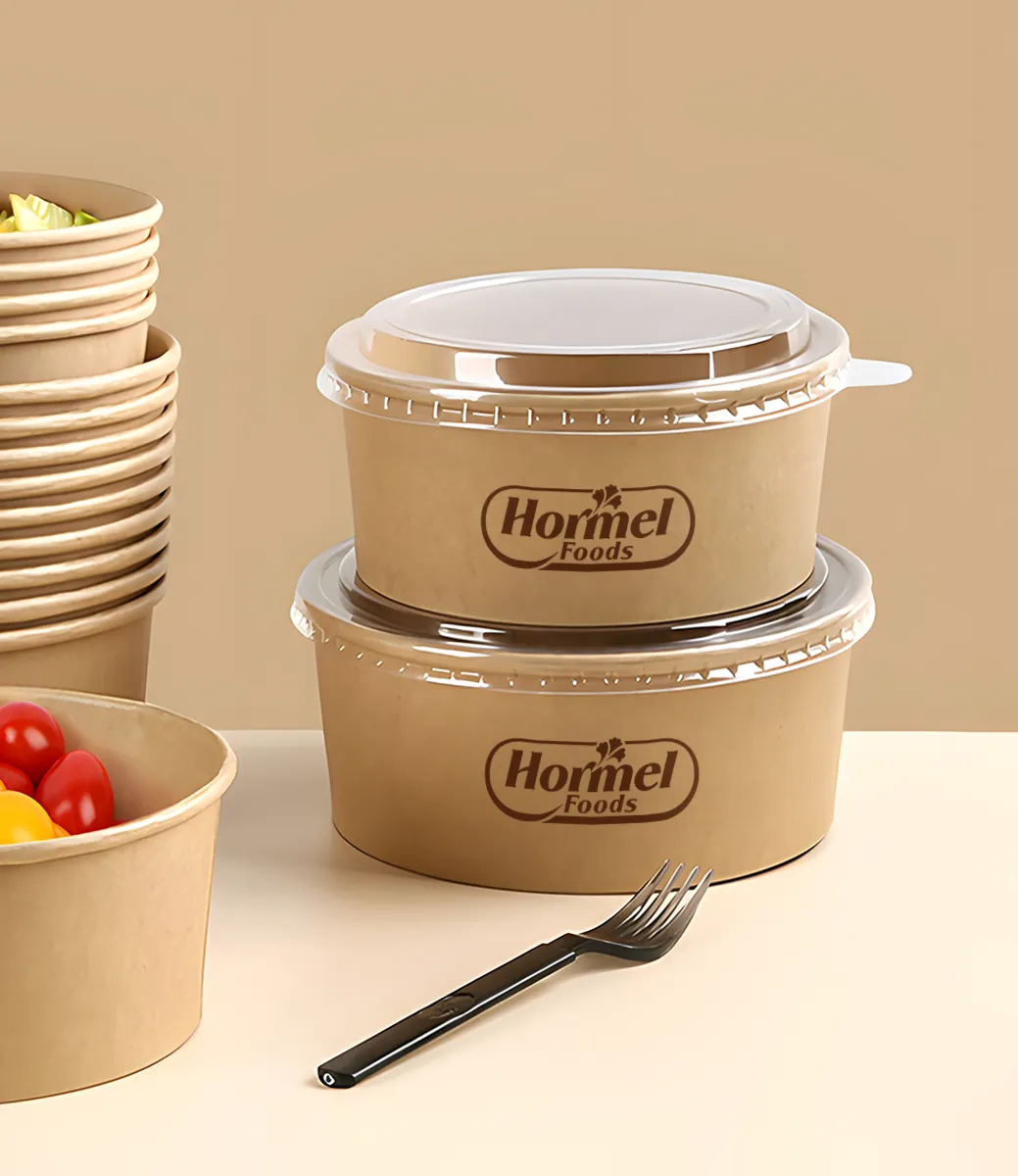 Kraft Paper Bowls with Lids - Detail View