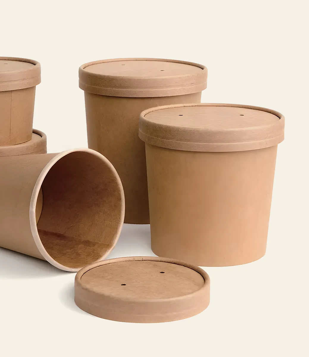 Kraft Paper Bowls with Lids - Top View