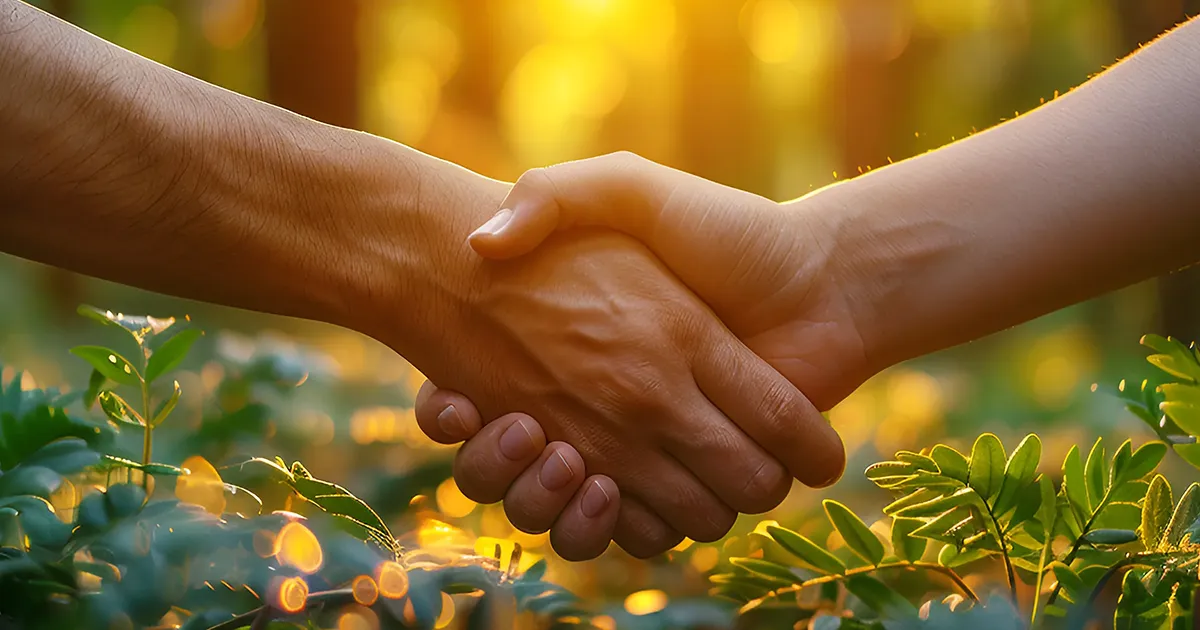 Zwei Geschäftspartner beim Händeschütteln im Freien