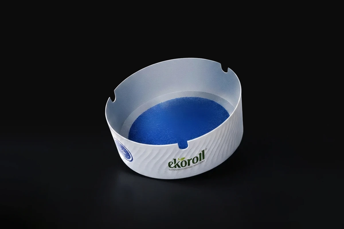 Ekoroll water-activated paper ashtray used for cigarette-butt extinguishment and ash containment
