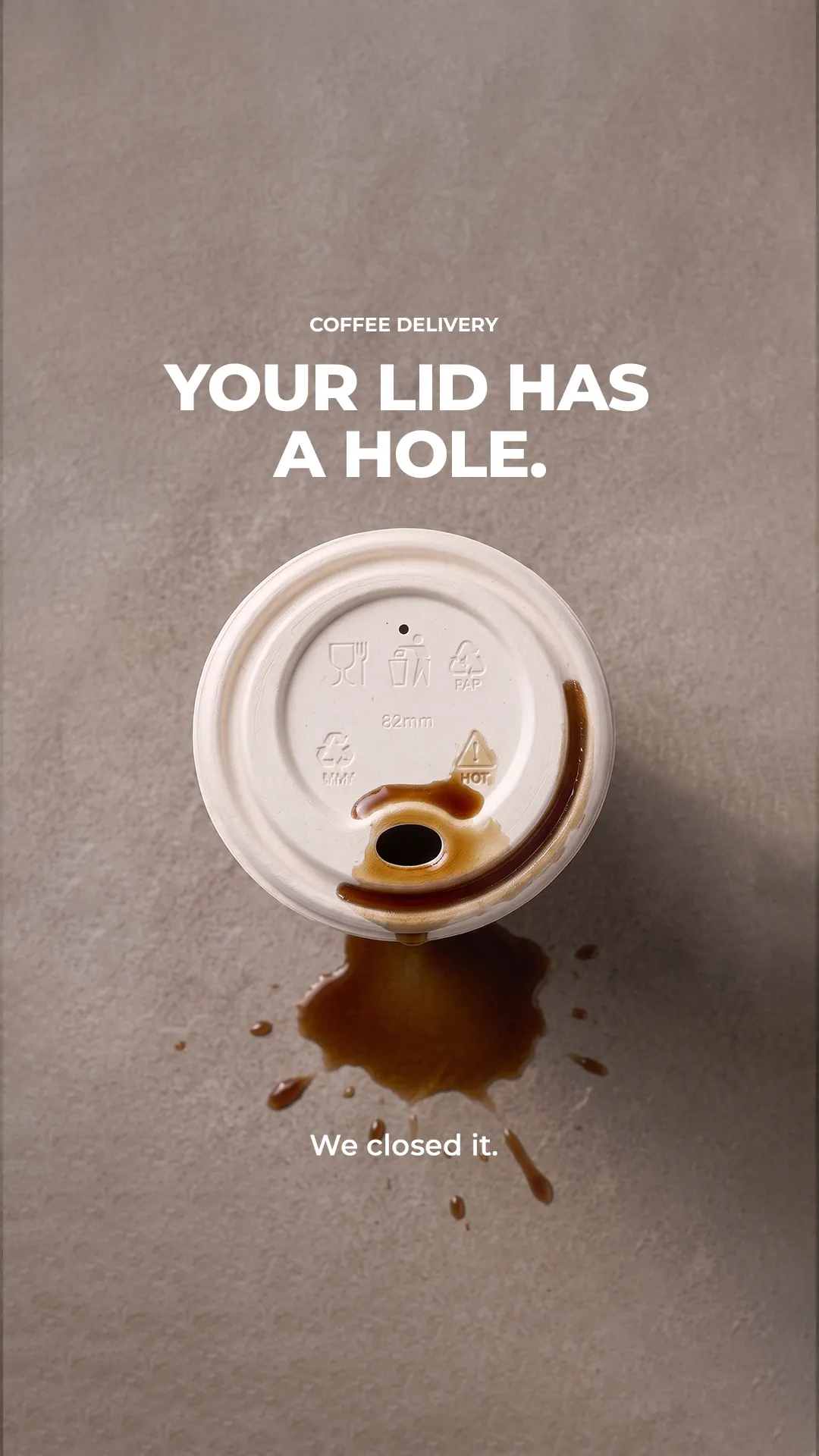 Bagasse coffee cup lid on a paper cup