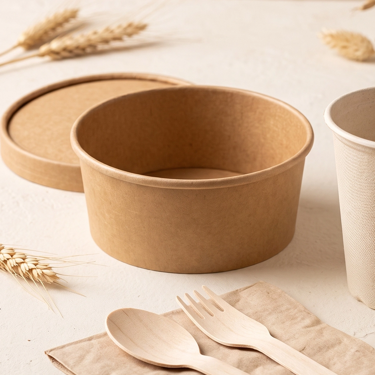 Papierschalen und Salatschalen mit Deckel