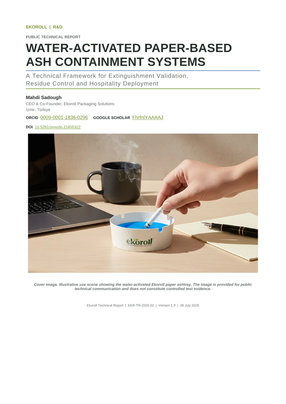 Wasseraktivierter Ekoroll Aschenbecher aus Papier zum Löschen von Zigarettenkippen und zur Ascheaufnahme